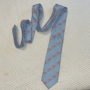 Men’s Sam Well Tie Blue with orange embroidered elephants Handmade Thailand
